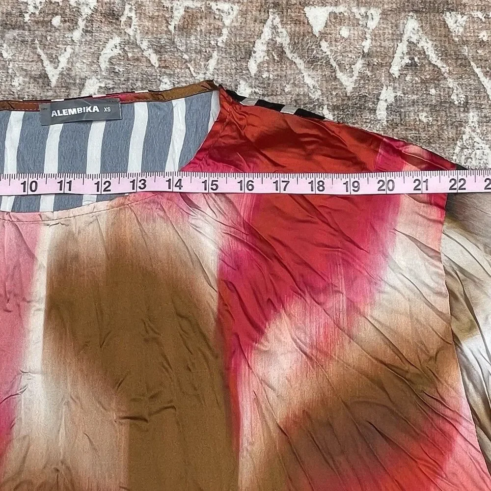 Alembika Oversized Tunic Dress XS Crinkle Satin Abstract Butterfly Art to Wear
